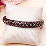 Curb men's brown leather bracelet, silver color, gold color clasp