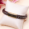 Curb men's brown leather bracelet, silver color, gold color clasp