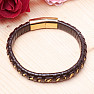 Men's brown leather bracelet Curb - gold-colored clasp