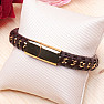 Men's brown leather bracelet Curb - gold-colored clasp