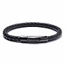 Men's black leather bracelet with black clasp