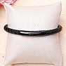 Men's black leather bracelet with black clasp