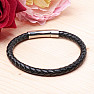 Men's black leather bracelet with a silver-colored clasp