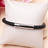 Men's black leather bracelet with a silver-colored clasp