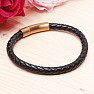 Men's black leather bracelet with a gold-colored buckle