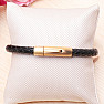 Men's black leather bracelet with a gold-colored buckle