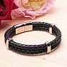 Men's black leather double bracelet