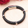 Men's black leather double bracelet