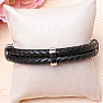 Men's black leather double bracelet