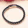 Men's black Cuban leather bracelet, silver color