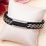 Men's black Cuban leather bracelet, silver color