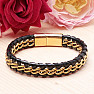 Men's black leather Cuban bracelet gold color