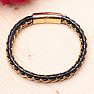 Men's black leather Cuban bracelet gold color