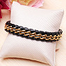 Men's black leather Cuban bracelet gold color