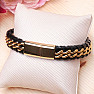 Men's black leather Cuban bracelet gold color