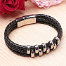 Men's black leather triple bracelet silver color