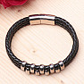 Men's black leather triple bracelet silver color