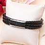 Men's black leather triple bracelet silver color