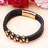 Men's black leather triple bracelet gold color