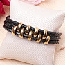 Men's black leather triple bracelet gold color