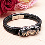 Men's double leather bracelet with skulls stainless steel