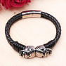 Men's double leather bracelet with skulls stainless steel