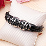 Men's double leather bracelet with skulls stainless steel