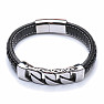 Men's black solid leather bracelet Curb