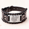 Men's wide leather bracelet with a wolf