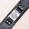 Men's wide leather bracelet with a wolf