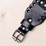 Men's wide leather bracelet with a wolf