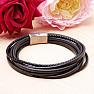 Men's black leather bracelet Multistrand