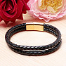 Men's black leather double bracelet stainless steel clasp