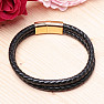 Men's black leather double bracelet stainless steel clasp