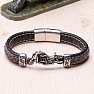 Men's brown-black leather bracelet with stainless steel motorcycle