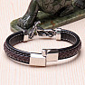 Men's black leather bracelet with stainless steel motorbike