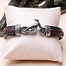 Men's black leather bracelet with stainless steel motorbike