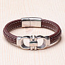 Men's brown leather bracelet with stainless steel