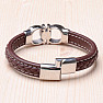 Men's brown leather bracelet with stainless steel