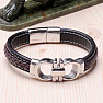 Men's black leather bracelet with stainless steel