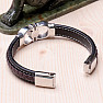 Men's black leather bracelet with stainless steel