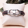 Men's black leather bracelet with stainless steel