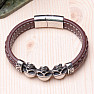 Men's leather bracelet with stainless steel skulls