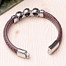 Men's leather bracelet with stainless steel skulls