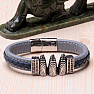 Men's blue leather bracelet Three menhirs stainless steel