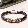 Men's black leather bracelet Lions stainless steel