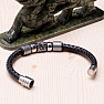 Men's black leather stainless steel bracelet with anchors