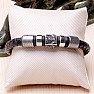 Men's black leather stainless steel bracelet with anchors