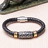 Men's black leather bracelet decorated with stainless steel