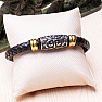 Men's black leather bracelet decorated with stainless steel